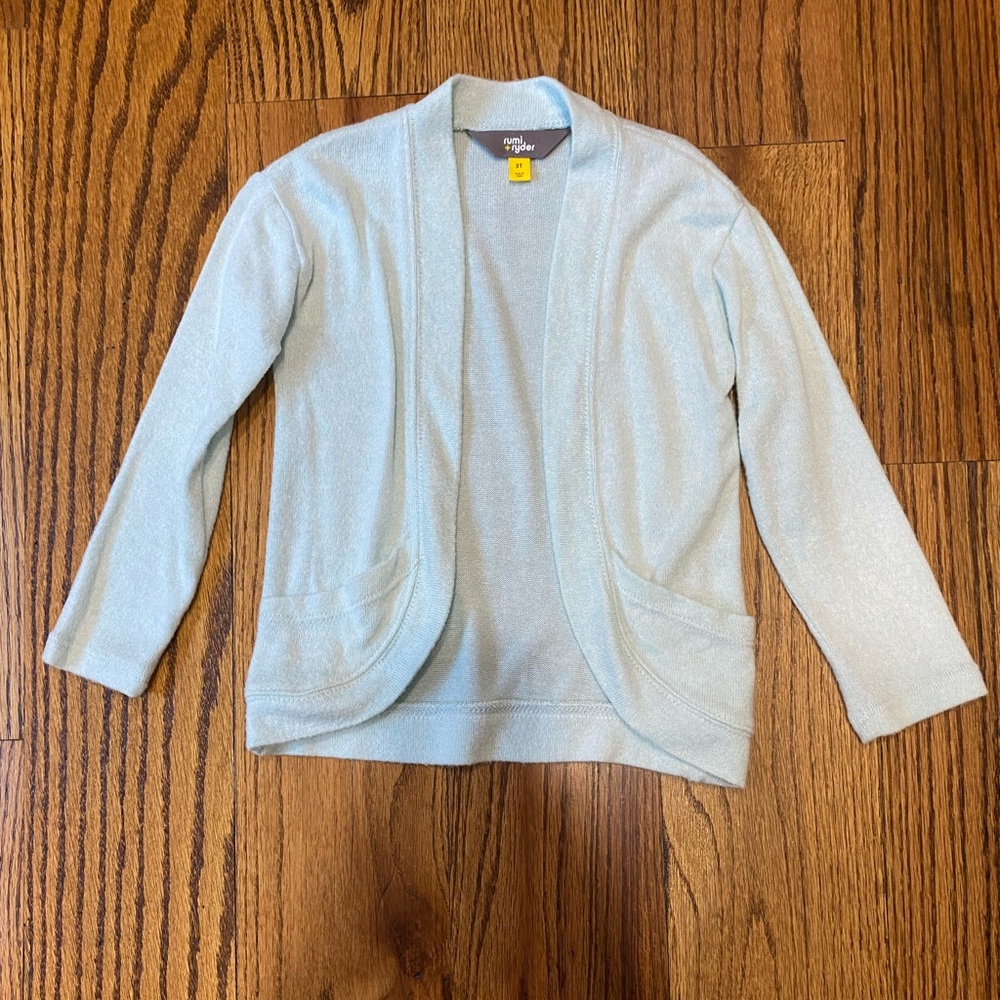 Rumi + Ryder Light Aqua Open Front Cardigan Sweater with Pockets, Size 2T